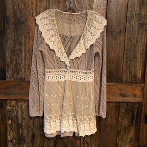 RYU, M, Sheer Antique Lace Button Cardigan